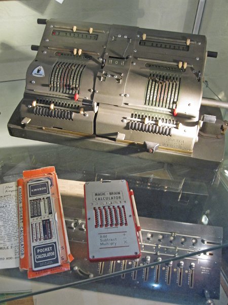 IMG_5052.JPG - A dual Brunsviga and two sliding rod calculators.                               