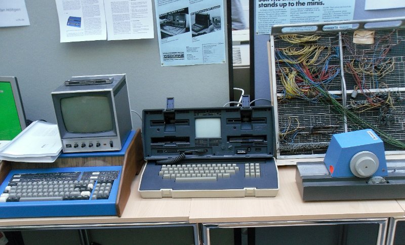 PLUGBOARD.jpg - This picture shows the SOL1 and OSBORNE 1 microcomputers and a plug-board used in the first electronic booking computers.