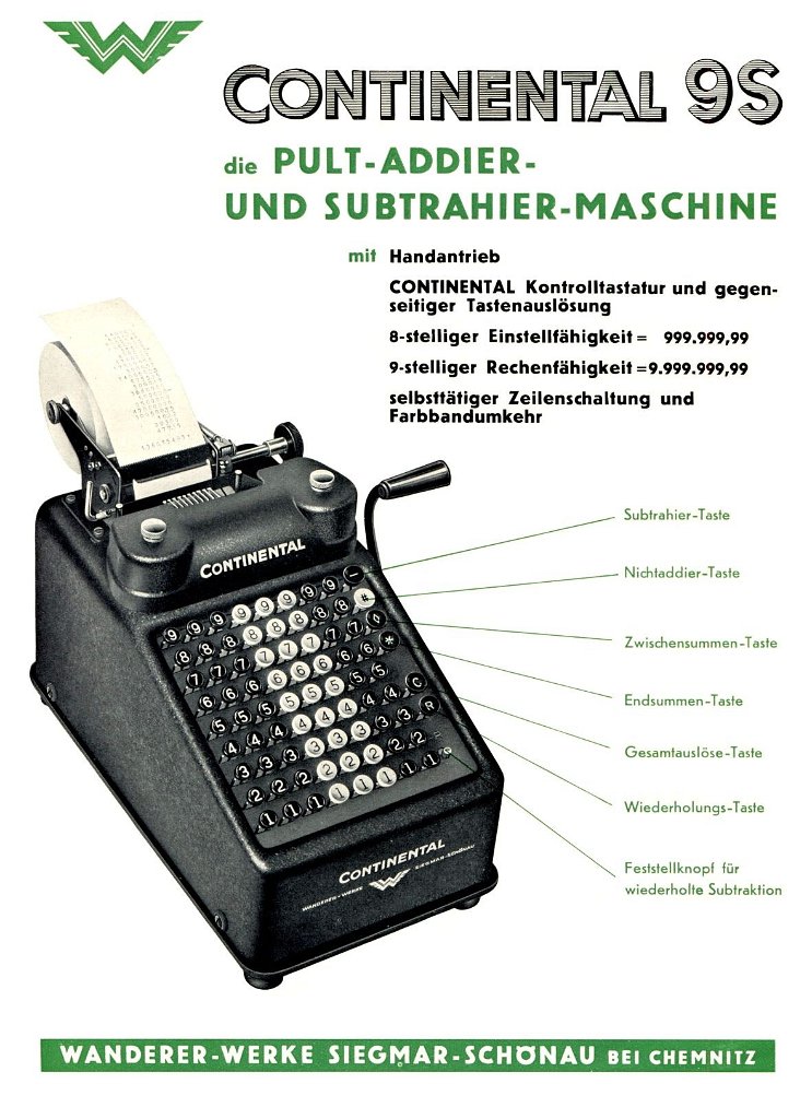 Werbung_1a.jpg - Claude Baumann donated a very nice vintage printing calculator made by the Wanderer Werke in Germany, probably around 1937. The Wanderer Werke was a huge company, manufacturing for ex. bicycles, lathes, calculators and even cars (for instance the famous Horch brand).