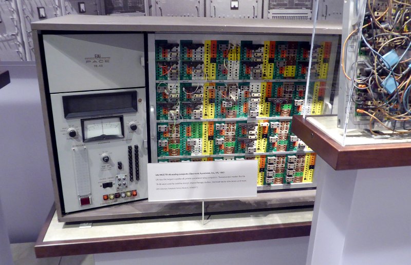 CHM027.JPG - The famous PACE TR-28 desktop analog computer from EIA (1992). At the right you can see a portion of a plugboard for later and bigger analog computers from EIA.