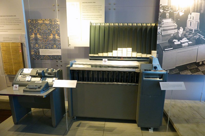 CHM045.JPG - An IBM card puncher (IBM 26) at the left with a card sorter at its right (from the 1950's).