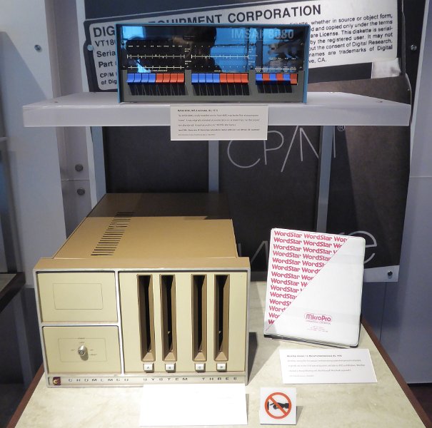 CHM108.JPG - The blue box with nice blue/red switches is the IMSAI 8080 (1975); a slightly different version is on display at the Computarium.