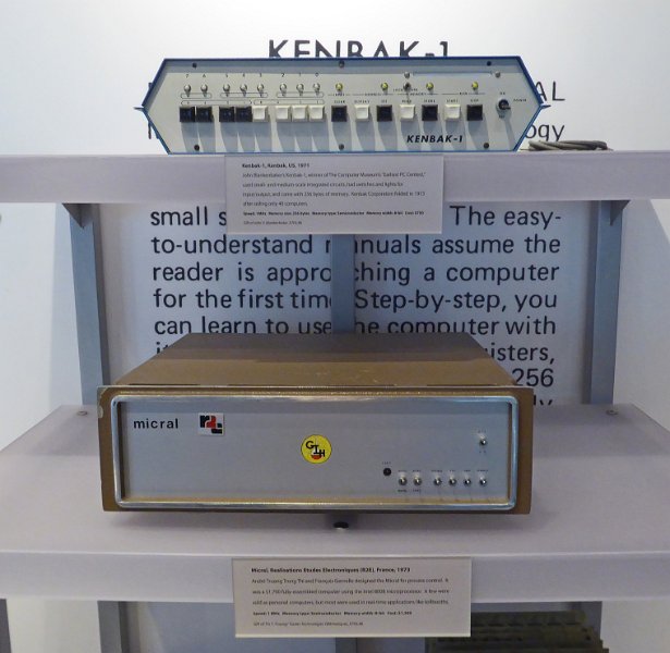 CHM109.JPG - A rare Kenbak-1 educational microcomputer (1971), and the French Micral from 1973. Micral later was integrated into BULL, and the LCD had a lot of early Bull Micral computers in its computer classrooms.