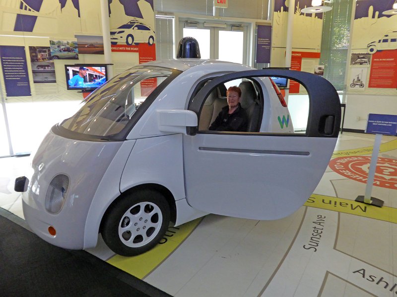 CHM127.JPG - A special exhibition showed self-driving cars, here the Google car with Colette inside.
