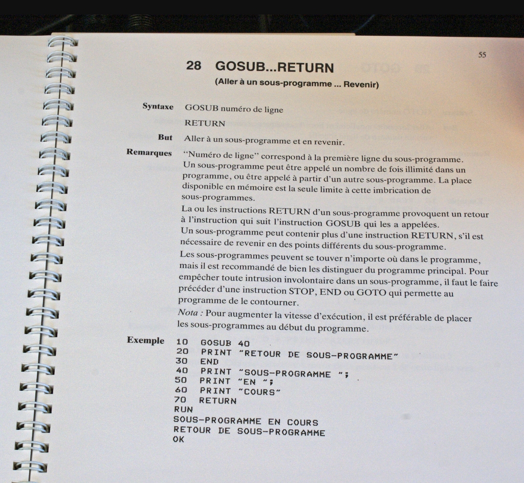 DSC03661.JPG - A page of the manual explaining the BASIC command for calling a subroutine.