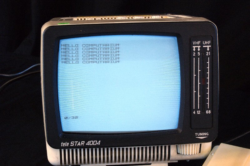 DSC02344.JPG - The Russian built TV (Mezon Works, Leningrad) shows the mandatory "Hello Computarium" message!