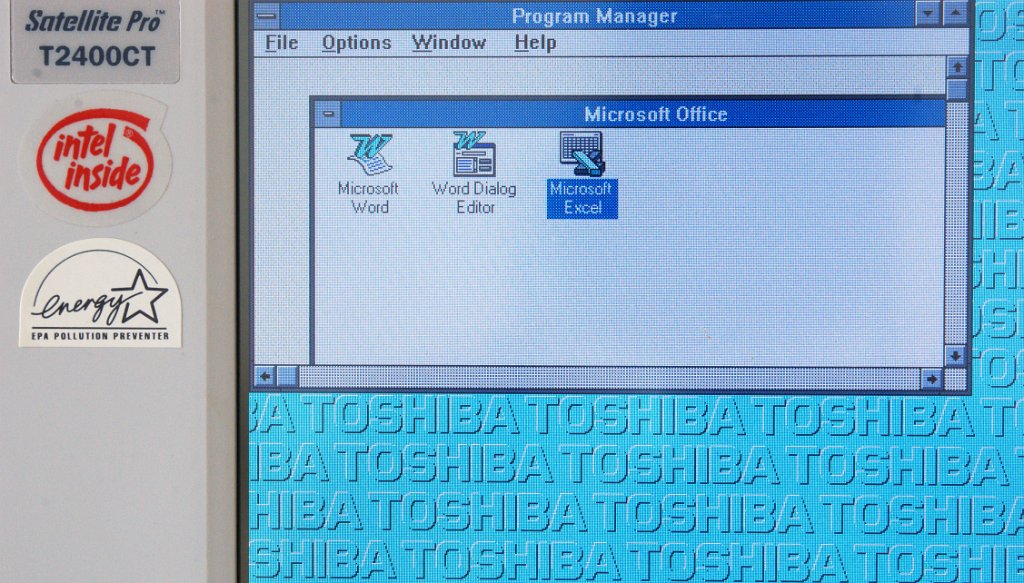 DSC04317.JPG - Close-up on the Program Manager/Office folder. The versions are Word  6.0 and Excel 5.0. The Dialog Editor is a relatively rarely used software to create dialog boxes.